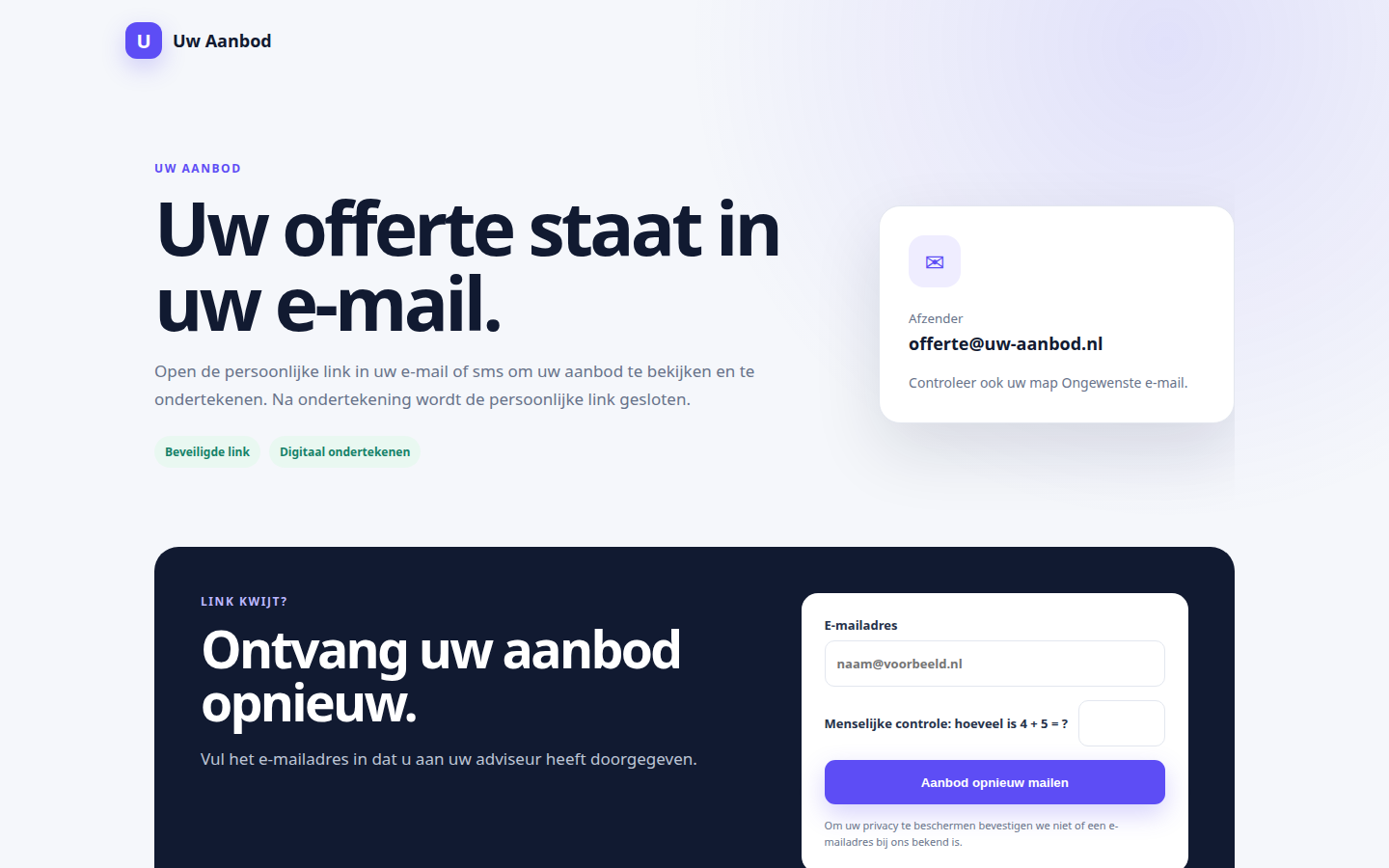 Screenshot van Uw Aanbod